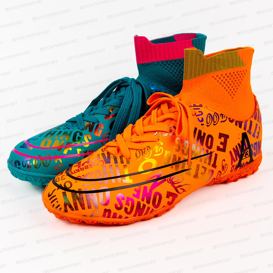 Бутсы футбольные KR-179 оранжевый-бирюзовый