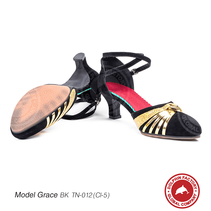 Туфли для танцев Grace BKGD TN-012(Cl-5) черно-золотые